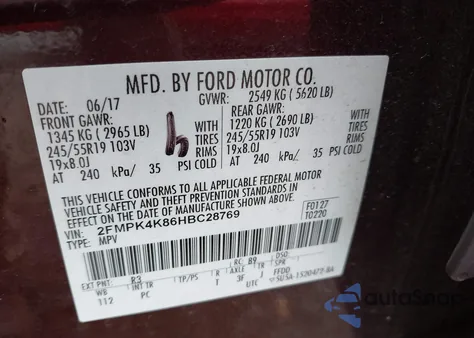 2017 Ford Edge Titanium z USA, uszkodzony, nr VIN 2FMPK4K86HBC28769